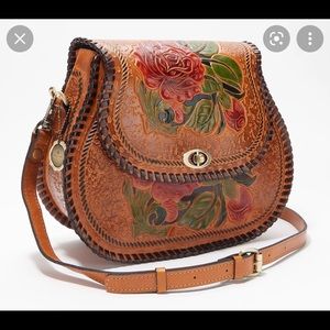 Patricia Nash Arezza Painted Tooled Rose Saddle Bag